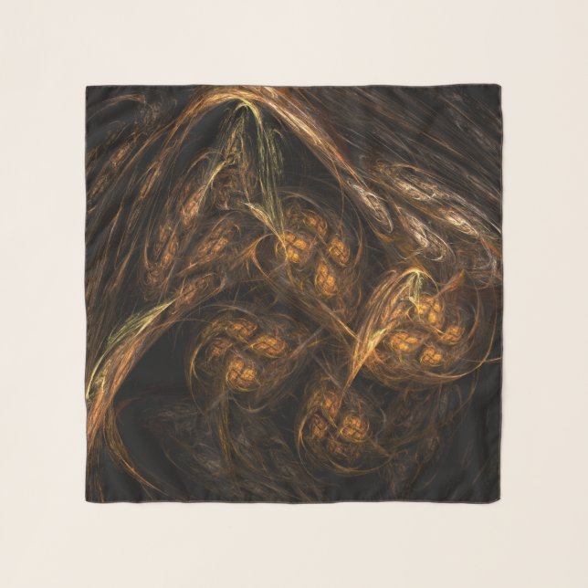 Mother Earth Modern Abstract Art Golden Fractal Scarf (Front)