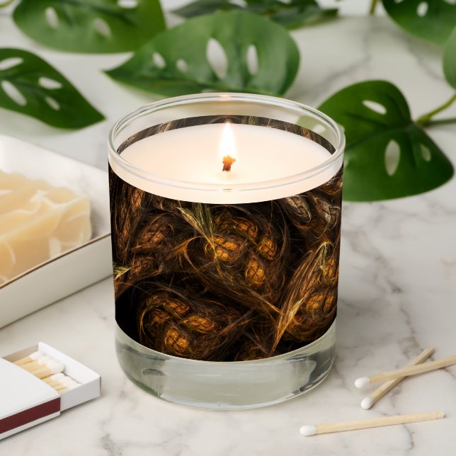 Mother Earth Modern Abstract Art Golden Fractal Scented Candle (Lit)