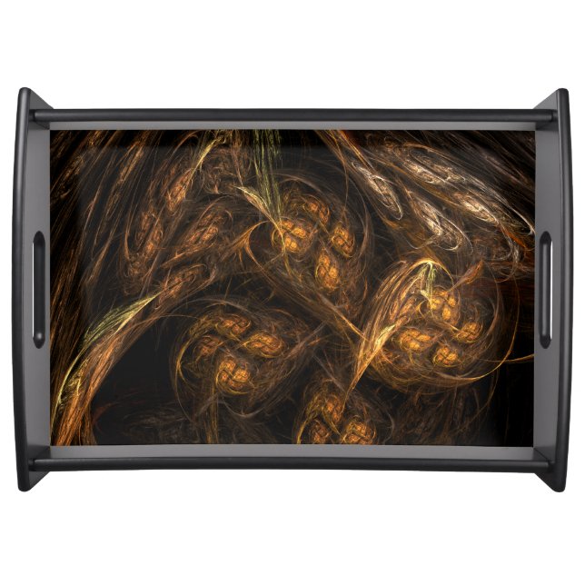 Mother Earth Modern Abstract Art Golden Fractal Serving Tray (Front)
