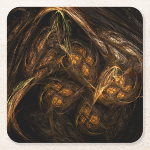 Mother Earth Modern Abstract Art Golden Fractal Square Paper Coaster