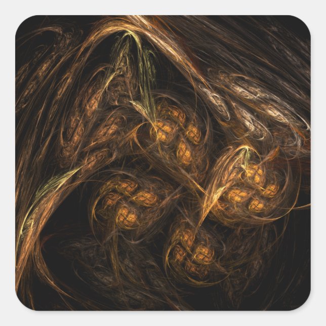 Mother Earth Modern Abstract Art Golden Fractal Square Sticker (Front)