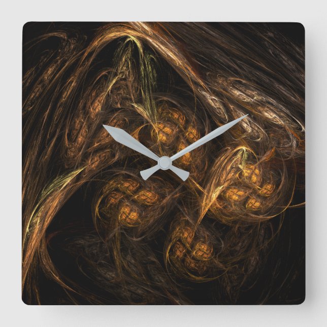 Mother Earth Modern Abstract Art Golden Fractal Square Wall Clock (Front)