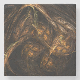 Mother Earth Modern Abstract Art Golden Fractal Stone Coaster