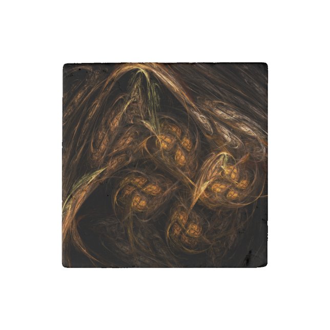 Mother Earth Modern Abstract Art Golden Fractal Stone Magnet (Front)