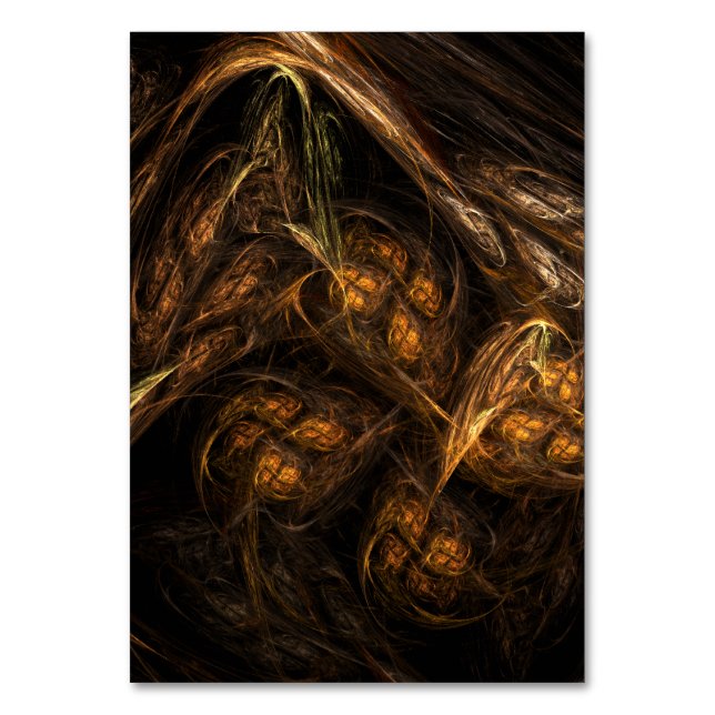 Mother Earth Modern Abstract Art Golden Fractal Table Number (Front)