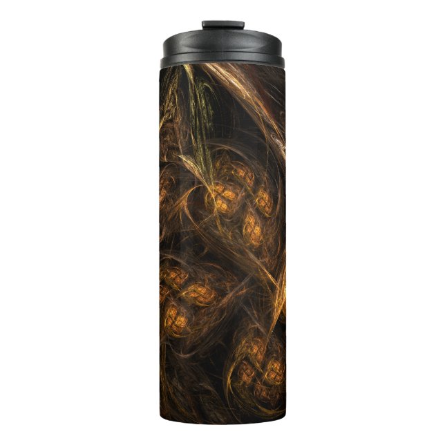 Mother Earth Modern Abstract Art Golden Fractal Thermal Tumbler (Front)