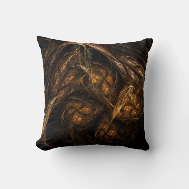 Mother Earth Modern Abstract Art Golden Fractal Throw Pillow (Front)