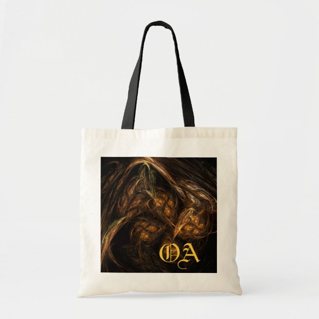 Mother Earth Modern Abstract Art Golden Fractal Tote Bag (Front)