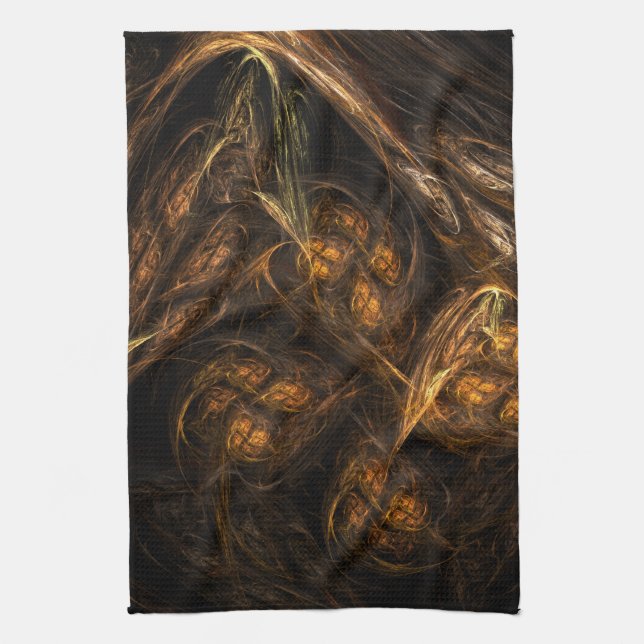 Mother Earth Modern Abstract Art Golden Fractal Towel (Vertical)