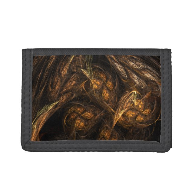 Mother Earth Modern Abstract Art Golden Fractal Trifold Wallet (Front)