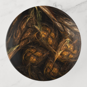 Mother Earth Modern Abstract Art Golden Fractal Trinket Tray