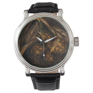 Mother Earth Modern Abstract Art Golden Fractal Watch