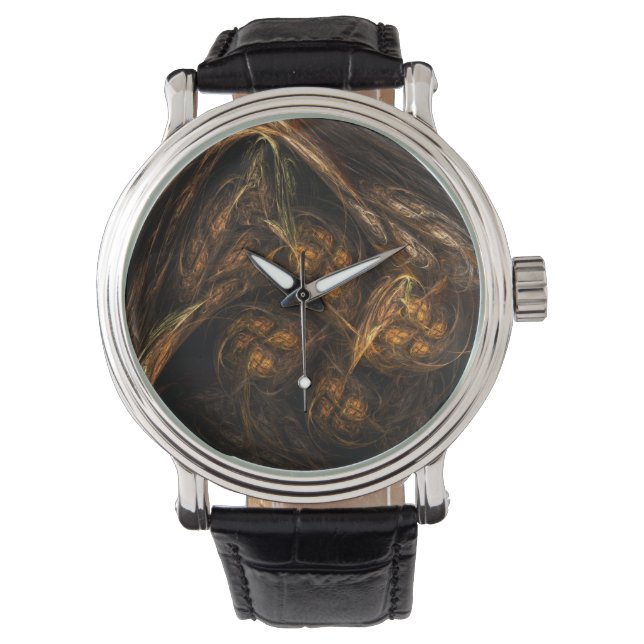 Mother Earth Modern Abstract Art Golden Fractal Watch (Front)