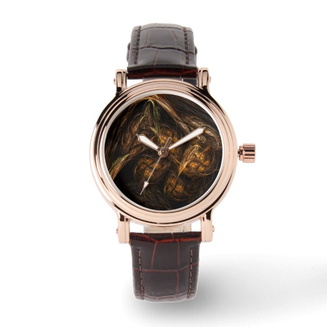 Mother Earth Modern Abstract Art Golden Fractal Watch (Front)