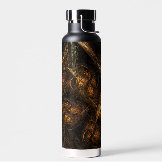 Mother Earth Modern Abstract Art Golden Fractal Water Bottle (Left)