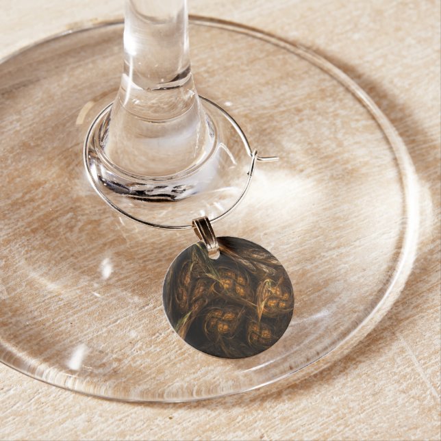 Mother Earth Modern Abstract Art Golden Fractal Wine Charm (In Situ)