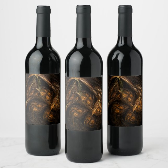 Mother Earth Modern Abstract Art Golden Fractal Wine Label (Bottles)