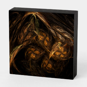 Mother Earth Modern Abstract Art Golden Fractal Wooden Box Sign
