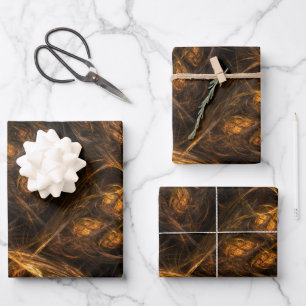 Mother Earth Modern Abstract Art Golden Fractal Wrapping Paper Sheets