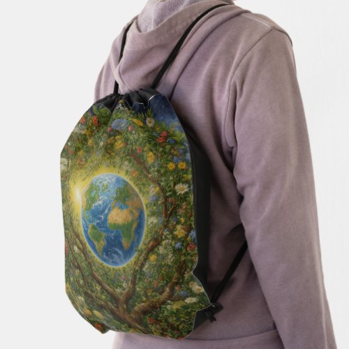 Mother Earth rejoices and prospers Drawstring Bag