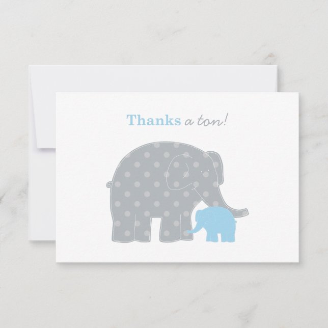 Mother Elephant Blue Gray Dots Baby Shower Thank You Card (Front)