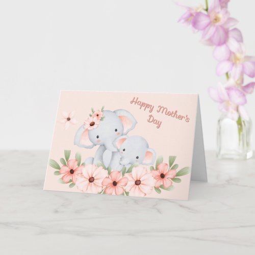Mother Elephant  Calf Motherâs Day Card