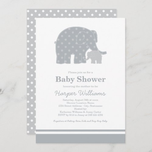 Mother Elephant Gray Dots Baby Shower Invitation