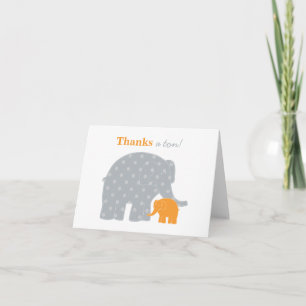 Mother Elephant Orange Gray Dots Baby Shower Thank You Card