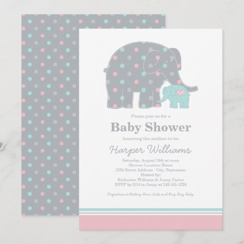 Elephant Baby Shower Invitations | Pink Blue Gray