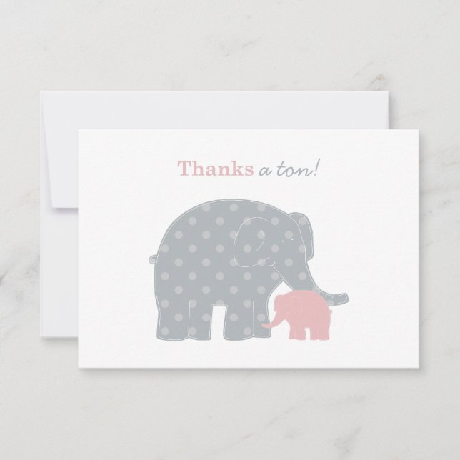 Mother Elephant Pink Gray Dots Baby Shower Thank You Card (Front)