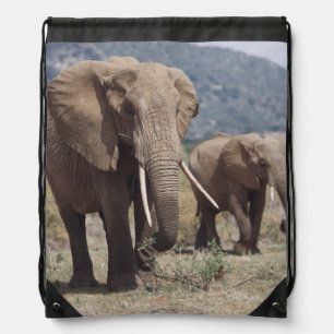Mother elephant walking with elephant calf drawstring bag