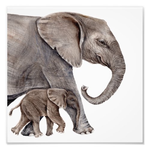 Mother Elephant with Baby Elephant Photo Art Print