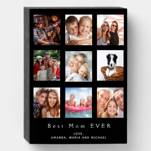 Mother family photo collage black wooden box sign