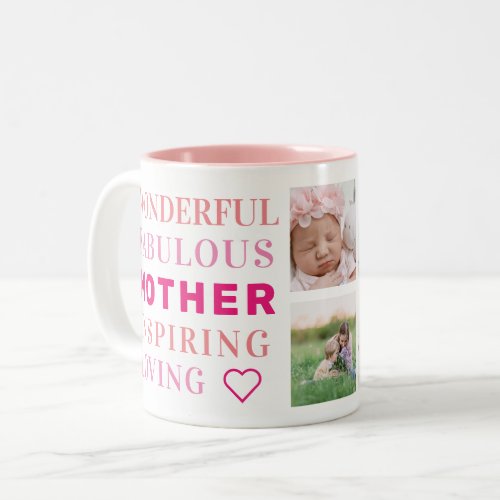 Mother Family Photo Collage Modern Typography Two_Tone Coffee Mug
