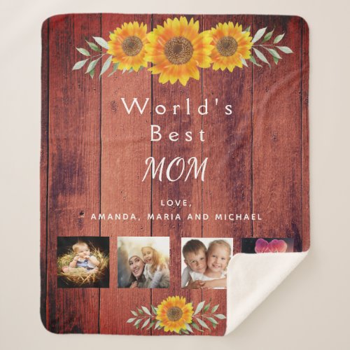Mother family photo collage rustic brown sunflower sherpa blanket