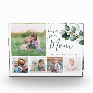 Mother Family Photo Collage Watercolor Eucalyptus Block