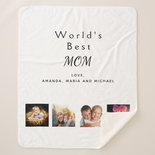 Mother family photo collage white sherpa blanket