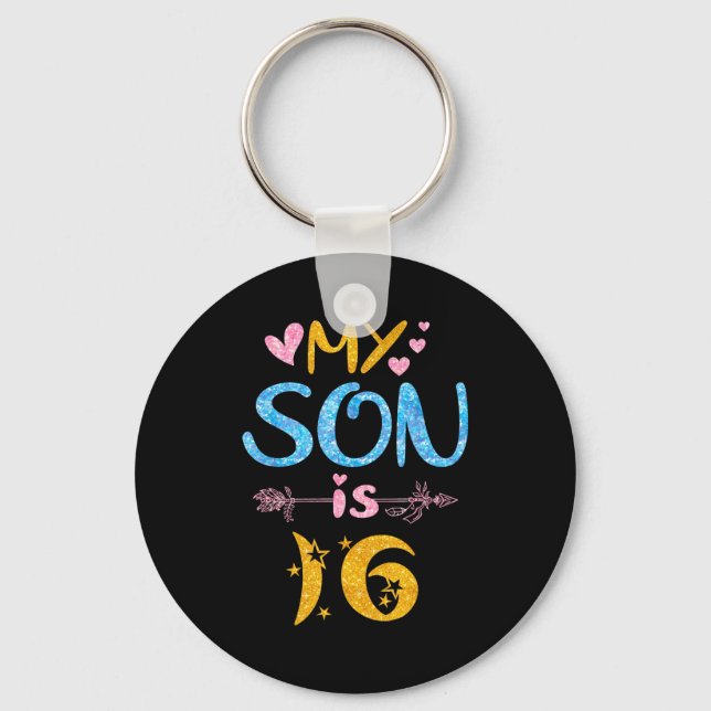 Mother father mom dad happy birthday son is 16 keychain (Front)