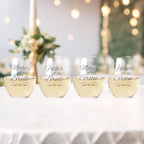 Mother Father of The Bride Groom  Heart Of Gold  Stemless Wine Glass