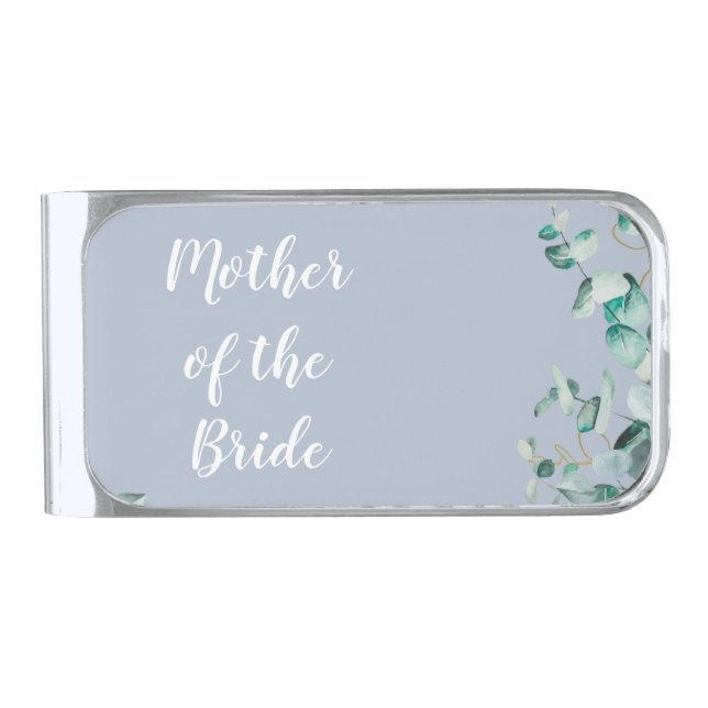 Mother Father of the Bride Personalized Dusty Blue Silver Finish Money Clip (Front)