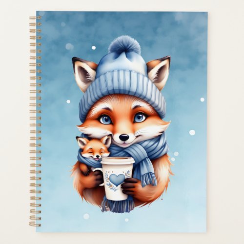Mother Fox and Baby in Blue Hat and Scarf Coffee  Planner