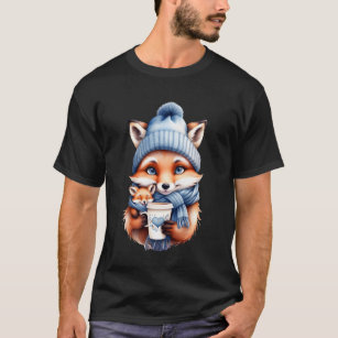 Mother Fox and Baby in Blue Hat and Scarf Coffee  T-Shirt