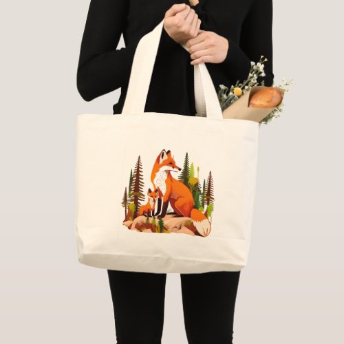 Mother Fox and kit Large Tote Bag