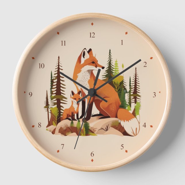 Mother Fox and kit nursery Wall Clock (Front)
