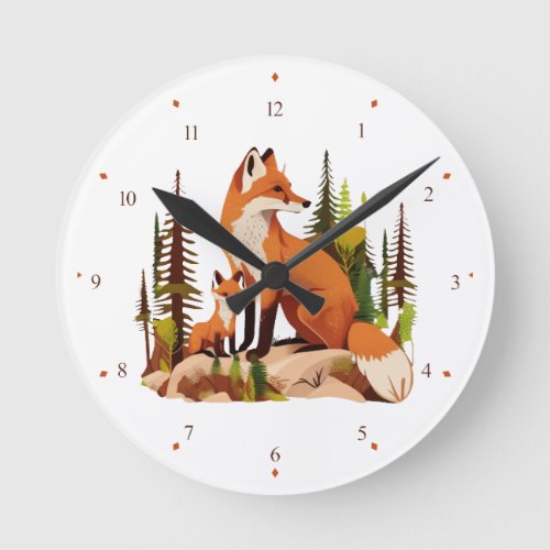 Mother Fox and kit nursery Wall Clock