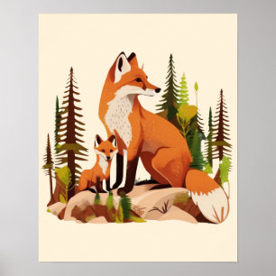 mother fox and kit Poster