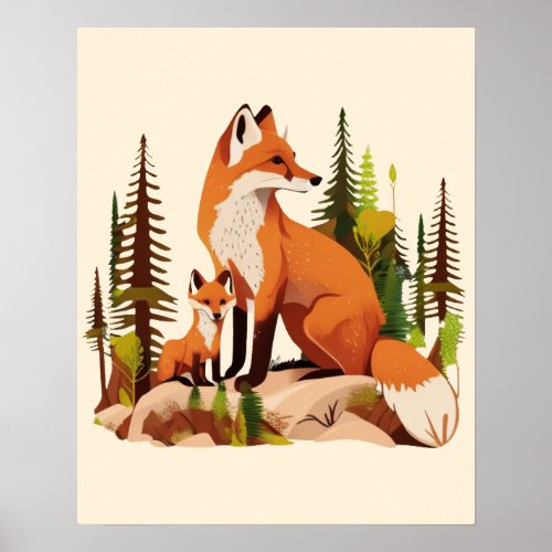 mother fox and kit Poster