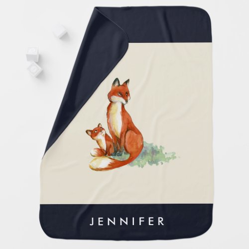 Mother Fox  Her Cub Watercolor Painting Baby Blanket