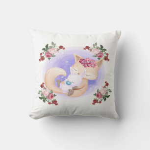 Mother Fox Hug Baby Bunny Rabbit Throw Pillow