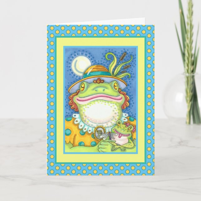 MOTHER FROG & BABY FROGETT, FAMILY LOVE Funny Holiday Card (Front)